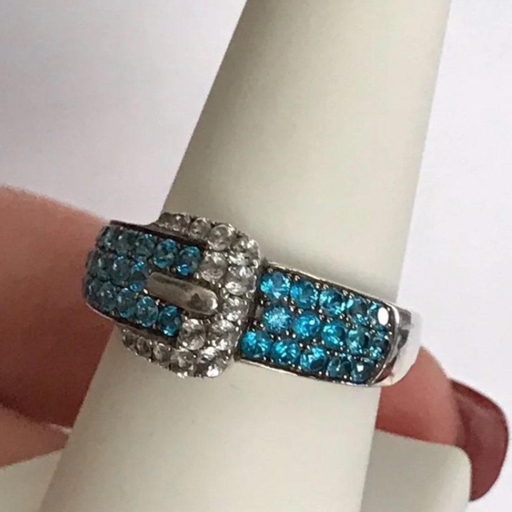 925 Blue Apatite Buckle Ring